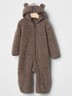 NWT Baby Gap Dark Brown Sherpa Bear Ears Snowsuit 0-3-6-12 Month Bunting Costume