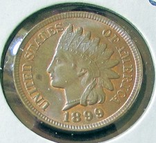 1899 Indian Head Cent Red Brown Severe Die Clash