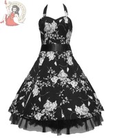 SALE Hearts & Roses H&R 50's FLORAL rockabilly DRESS BLACK & WHITE UK 8 & 10