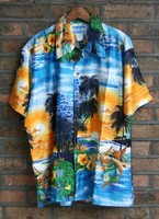 VTG 70s NWOT WALTAH CLARKE'S BEACH SUNSET LOOP COTTON HAWAIIAN SHIRT ALOHA XL