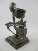 Bronze Skulptur DER DENKER als SKELETT GOTHIC Bronze Gerippe 102.623