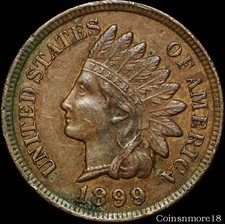 1899 Indian Head Cent Penny * Au+ / Unc Uncirculated * Rare Key Date 1c 70