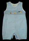 NEW Boys ROYAL CHILD Blue SANDCASTLE & BEACH Smocked Shortall 24m 2T Onepiece