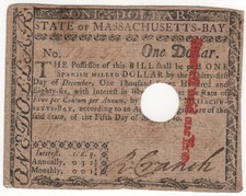 May 5, 1780 Colonial One Dollar - Massachusetts - Punch Cancelled, Bold Red!