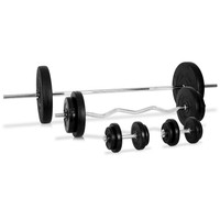 POWER: 97 KG HEIMTRAINER HANTELSET 1X LANG 1X SZ-CURL 2x KURZ HANTEL 14 GEWICHTE