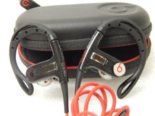 Beats By Dre POWERBEATS Black Earbud Headphones W/Case DEFECT (27115)