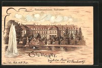tolle Holzbrand-Imitations-AK Stuttgart, Residenzschloß, Rückseite 1904 