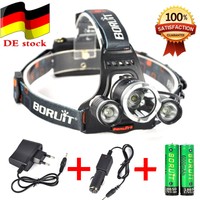 BORUIT 9000LM 3x XM-L T6+2R5 LED Stirnlampe Kopflampe 2X18650 Akkus EU Ladegerät