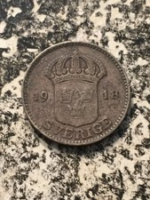 1918 Sweden 25 Ore Lot#2537 Silver!