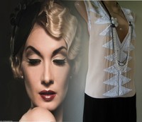 Flapper Dress Vintage 20s 30s Gatsby Downton Beaded Sequin Deco Nude 10 38 US 6