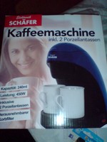 Kaffeemaschine, Elektronik Schäfer, inkl. 2 Porzellantassen, NEU & OVP, blau