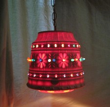 Vintage Lawnware Outdoor Hanging Light Patio RV Large Tiki Birds Beads 90" Chain