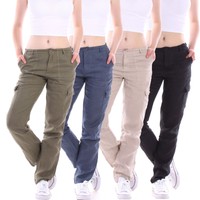 Damenhose Damen Hose Cargo Cargohose Leinen Baggy Hüfthose Sommer Stoff Wow B100