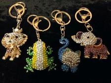 SWAROVSKI CRYSTAL KEY RING PURSE CHARMS  CAT FROG/ELEPHANT YOUR CHOICE