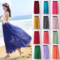 Damen Maxirock Boho Strand Sommerrock Langer Rock Strandrock Glockenrock Lang