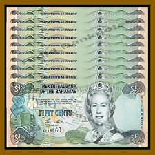 Bahamas 1/2 (Half) Dollar (50 Cents) x 10 Pcs , 2001 P-68 Queen Elizabeth Ii Unc