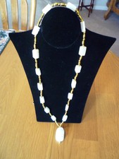 Vintage Egyptian Revival Necklace Scarab Hand Carved Soapstone /Goldtone