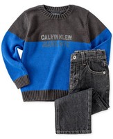 new NWT CALVIN KLEIN boys 100% Cotton Blue Sweater & Black Denim Jeans sz  24 mo