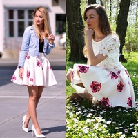 Lady Womens Floral A-Line Mini Weinlese Blume High Waist Princess Rock