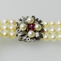 Sehr schönes 3 reihiges Perlen - Armband mit Rubine & 585er Weissgold - S4651