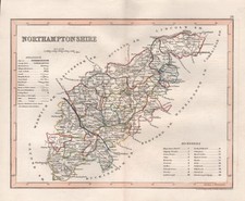 1845 Antique Map-Dugdale/Archer - Northamptonshire,Thrapsto n,Daventry,Oundle