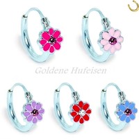 Kristall Kinder Creolen Blume 925 Echt Silber Ohrringe Mädchen Geschenkidee # 31
