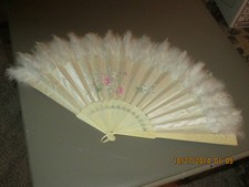 Antique Feather And Satin Hand Fan