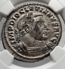 DIOCLETIAN 301AD Trier Nude GENIUS Ancient Silvered Roman Coin NGC MS i58167