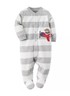 Carter's Boys NB Monkey Heather Grey/White Stripe Snap-up Microfleece Footie EUC