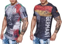 Herren T-Shirt Vintage Skull Germany Türkiye Italia Totenkopf Flag