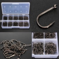 500X Angelhaken Haken Hacken Hooks Größe 3 bis 12 mit Öhr Dose Box Case Schwarz