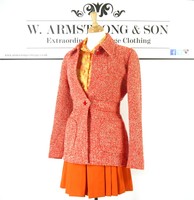 Women's VINTAGE 60s Style Orange Wool Boucle Tweed Jacket Coral MOD Twiggy UK 12