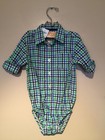 NWT Oshkosh B'gosh 24M Plaid Blue Green White Plaid Onsie