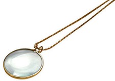 5X Necklace Magnifier 1-3/4" Glass Lens 36" Gold Chain Monocle Spectacle