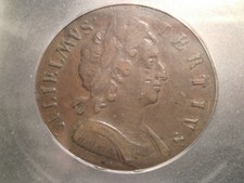 Great Britain 169()7 Halfpenny William Iii Dbl Strk Both Sides