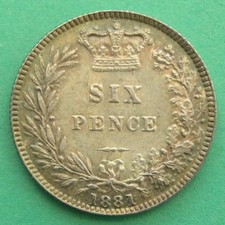 1881 Large Date - Victoria - Sixpence Scarce - Young Head - Unc - Sn8573