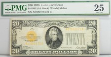 1928 $20 Dollar Gold Certificate Note Fr 2402 Pmg Certified 25 Vf Currency