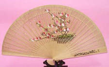 9" Chinese Hand Held Sandal Wood with plum blossom Wooden Fan