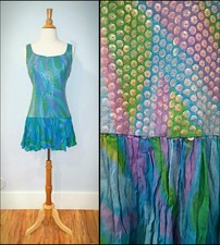 Vintage 1960's Purple/ Turquoise/ Green Silk Sequin Summer Mini Dress Sz: Small