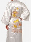 New Style White Chinese Silk Men's Bathrobe Kimono Robe Gown One size 03