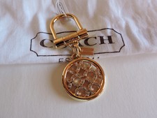 Coach OP Art Gold Tone Pierced Pave Crystal Key Fob Key Ring Charm NWT