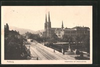 alte AK Freiburg, Kaiserbrücke mit Johanneskirche 1915 
