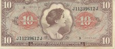 Mpc Series 641 $10 Military Payment Certificate Note #612J Choice Vf Army