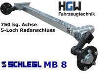 750 kg. Achse für Anhänger - AM: 1000 mm - AS: 5*112 - ungebremste Anhängerachse
