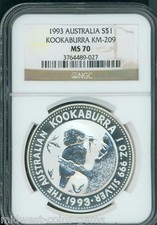 1993 $1 Australia Kookaburra 1 Oz. Silver Bullion Coin Ngc Ms70