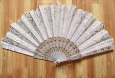 Spanish Style White Dance Party Wedding Lace Silver Flower Folding Hand Held Fan
