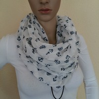 Loop Schlauchschal maritim Frühling Sommer weiß/dk.blau  Anker Steuerrad   NEU!!