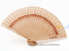 1 x Chinese Vintage Wooden Bamboo Folding Hand Fan Wedding Party Flower Pattern