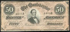 1864 $50 Fifty Dollars Csa Confederate States Of America