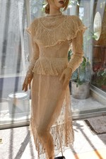 Lim'S Vintage Victorian Style All Hand Made Hand Crochet Top Skirt Set M Natural